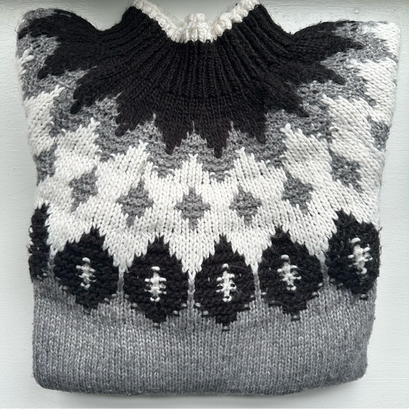 LOFT Fair Isle Mock Turtleneck Sweater in Black,white,& Grey - Picture 2 of 6